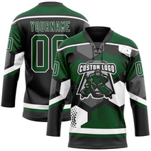 Laden Sie das Bild in den Galerie-Viewer, Custom Green Black-White 3D Pattern Geometric Shape Hockey Lace Neck Jersey