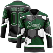 Laden Sie das Bild in den Galerie-Viewer, Custom Green Black-White 3D Pattern Geometric Shape Hockey Lace Neck Jersey