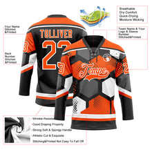 Загрузить изображение в средство просмотра галереи, Custom Orange Black-White 3D Pattern Geometric Shape Hockey Lace Neck Jersey