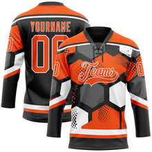 Загрузить изображение в средство просмотра галереи, Custom Orange Black-White 3D Pattern Geometric Shape Hockey Lace Neck Jersey
