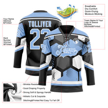 Load image into Gallery viewer, Custom Light Blue Black-White 3D Pattern Geometric Shape Hockey Lace Neck Jersey