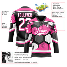 Load image into Gallery viewer, Custom Pink White-Black 3D Pattern Geometric Shape Hockey Lace Neck Jersey