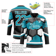 Load image into Gallery viewer, Custom Teal Black-White 3D Pattern Geometric Shape Hockey Lace Neck Jersey