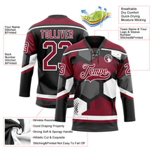 Load image into Gallery viewer, Custom Crimson Black-White 3D Pattern Geometric Shape Hockey Lace Neck Jersey