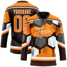 Charger l'image dans la galerie, Custom Bay Orange Brown-White 3D Pattern Geometric Shape Hockey Lace Neck Jersey