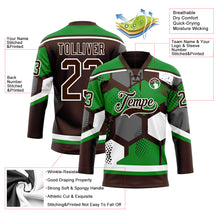Load image into Gallery viewer, Custom Grass Green Brown-White 3D Pattern Geometric Shape Hockey Lace Neck Jersey