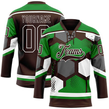 Load image into Gallery viewer, Custom Grass Green Brown-White 3D Pattern Geometric Shape Hockey Lace Neck Jersey