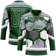 Загрузить изображение в средство просмотра галереи, Custom Gray Green-White 3D Pattern Geometric Shape Hockey Lace Neck Jersey
