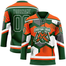 Load image into Gallery viewer, Custom Orange Green-White 3D Pattern Geometric Shape Hockey Lace Neck Jersey