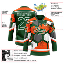 Load image into Gallery viewer, Custom Orange Green-White 3D Pattern Geometric Shape Hockey Lace Neck Jersey