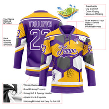 Charger l'image dans la galerie, Custom Gold Purple-White 3D Pattern Geometric Shape Hockey Lace Neck Jersey