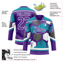 Load image into Gallery viewer, Custom Teal Purple-White 3D Pattern Geometric Shape Hockey Lace Neck Jersey