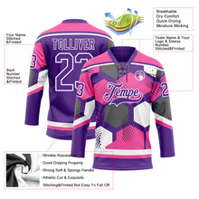 Load image into Gallery viewer, Custom Pink Purple-White 3D Pattern Geometric Shape Hockey Lace Neck Jersey