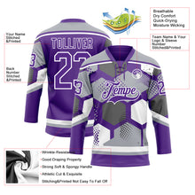 Загрузить изображение в средство просмотра галереи, Custom Gray Purple-White 3D Pattern Geometric Shape Hockey Lace Neck Jersey