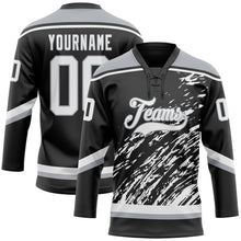 Load image into Gallery viewer, Custom Black White-Gray 3D Splash Art Hockey Lace Neck Jersey