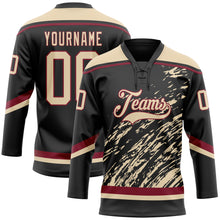 Load image into Gallery viewer, Custom Black City Cream-Crimson 3D Splash Art Hockey Lace Neck Jersey
