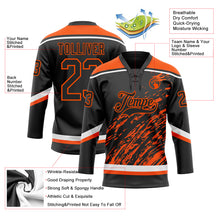 Load image into Gallery viewer, Custom Black Orange-White 3D Splash Art Hockey Lace Neck Jersey