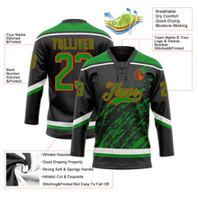 Load image into Gallery viewer, Custom Black Grass Green Orange-White 3D Splash Art Hockey Lace Neck Jersey