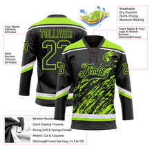 Load image into Gallery viewer, Custom Black Neon Green-White 3D Splash Art Hockey Lace Neck Jersey