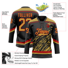 Load image into Gallery viewer, Custom Black Old Gold Red-White 3D Splash Art Hockey Lace Neck Jersey