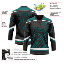 Load image into Gallery viewer, Custom Black Teal-White 3D Splash Art Hockey Lace Neck Jersey