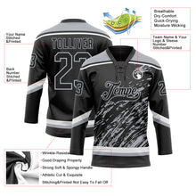 Load image into Gallery viewer, Custom Black Gray-White 3D Splash Art Hockey Lace Neck Jersey