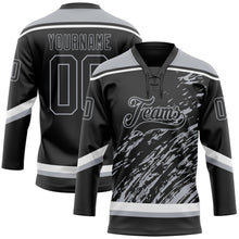 Load image into Gallery viewer, Custom Black Gray-White 3D Splash Art Hockey Lace Neck Jersey