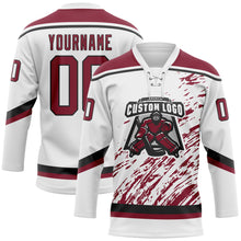 Laden Sie das Bild in den Galerie-Viewer, Custom White Crimson-Black 3D Splash Art Hockey Lace Neck Jersey