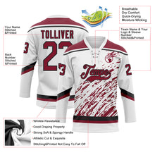 Laden Sie das Bild in den Galerie-Viewer, Custom White Crimson-Black 3D Splash Art Hockey Lace Neck Jersey