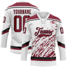 Laden Sie das Bild in den Galerie-Viewer, Custom White Crimson-Black 3D Splash Art Hockey Lace Neck Jersey