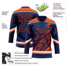 Загрузить изображение в средство просмотра галереи, Custom Navy Orange-White 3D Splash Art Hockey Lace Neck Jersey