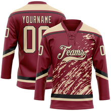 Load image into Gallery viewer, Custom Crimson City Cream-Black 3D Splash Art Hockey Lace Neck Jersey