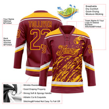 Load image into Gallery viewer, Custom Crimson Gold-White 3D Splash Art Hockey Lace Neck Jersey
