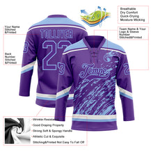 Load image into Gallery viewer, Custom Purple Light Blue-White 3D Splash Art Hockey Lace Neck Jersey