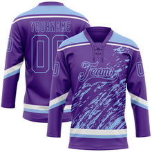 Load image into Gallery viewer, Custom Purple Light Blue-White 3D Splash Art Hockey Lace Neck Jersey