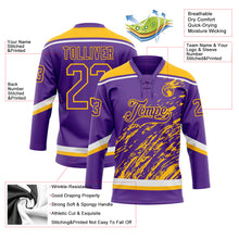 Load image into Gallery viewer, Custom Purple Gold-White 3D Splash Art Hockey Lace Neck Jersey