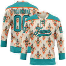 Charger l'image dans la galerie, Custom Cream Teal Orange-Black 3D Pattern Native Americans Tribal Indigenous People Hockey Lace Neck Jersey
