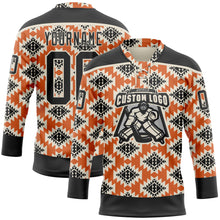 Charger l'image dans la galerie, Custom Black Orange-Cream 3D Pattern Native Americans Tribal Indigenous People Hockey Lace Neck Jersey