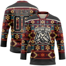 Charger l'image dans la galerie, Custom Black Cream 3D Pattern Native Americans Tribal Indigenous People Hockey Lace Neck Jersey