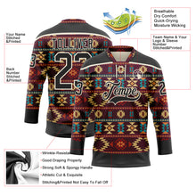 Charger l'image dans la galerie, Custom Black Cream 3D Pattern Native Americans Tribal Indigenous People Hockey Lace Neck Jersey