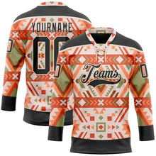 Charger l'image dans la galerie, Custom Cream Black-Orange 3D Pattern Native Americans Tribal Indigenous People Hockey Lace Neck Jersey