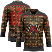 Charger l'image dans la galerie, Custom Black Red-Old Gold 3D Pattern Native Americans Tribal Indigenous People Hockey Lace Neck Jersey