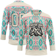 Загрузить изображение в средство просмотра галереи, Custom Cream Green Black-Medium Pink 3D Pattern Native Americans Tribal Indigenous People Hockey Lace Neck Jersey