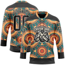 Load image into Gallery viewer, Custom Black Green Orange-Cream 3D Pattern Native Americans Tribal Indigenous People Hockey Lace Neck Jersey