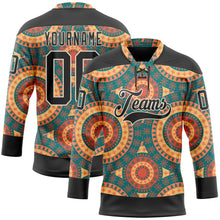 Load image into Gallery viewer, Custom Black Green Orange-Cream 3D Pattern Native Americans Tribal Indigenous People Hockey Lace Neck Jersey