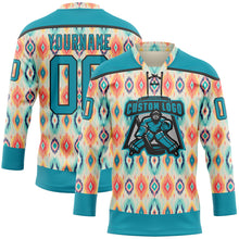 Charger l'image dans la galerie, Custom Cream Teal Orange-Black 3D Pattern Native Americans Tribal Indigenous People Hockey Lace Neck Jersey