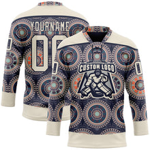 Laden Sie das Bild in den Galerie-Viewer, Custom Navy Cream-Orange 3D Pattern Native Americans Tribal Indigenous People Hockey Lace Neck Jersey