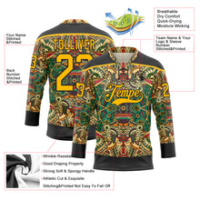 Load image into Gallery viewer, Custom Black Gold 3D Pattern Native Americans Tribal Indigenous People Hockey Lace Neck Jersey