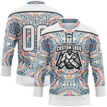 Load image into Gallery viewer, Custom White Black 3D Pattern Native Americans Tribal Indigenous People Hockey Lace Neck Jersey