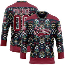 Загрузить изображение в средство просмотра галереи, Custom Navy Crimson-White 3D Pattern Native Americans Tribal Indigenous People Hockey Lace Neck Jersey
